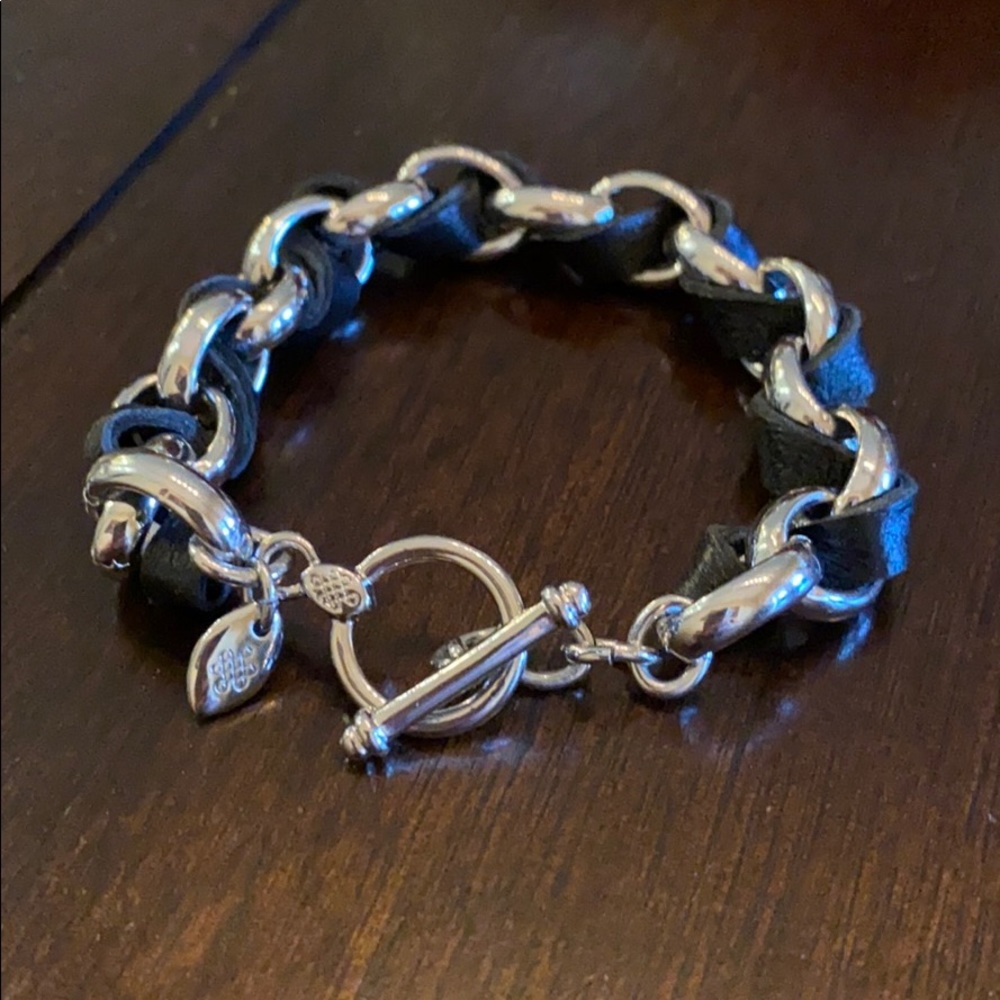 Lulu Avenue Black Leather Silver Chain Bracelet